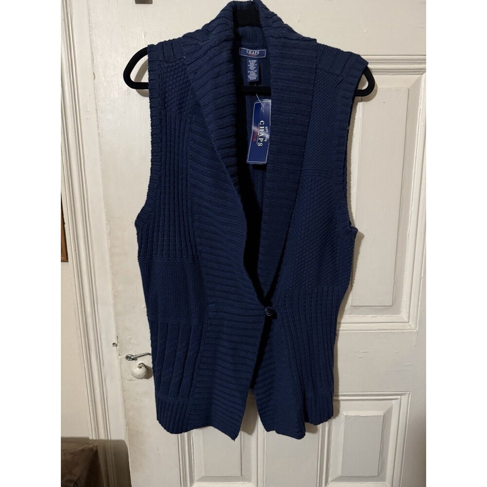 Chaps Denim Women's XL Navy Blue Chunky Knit Sweater Vest NWT